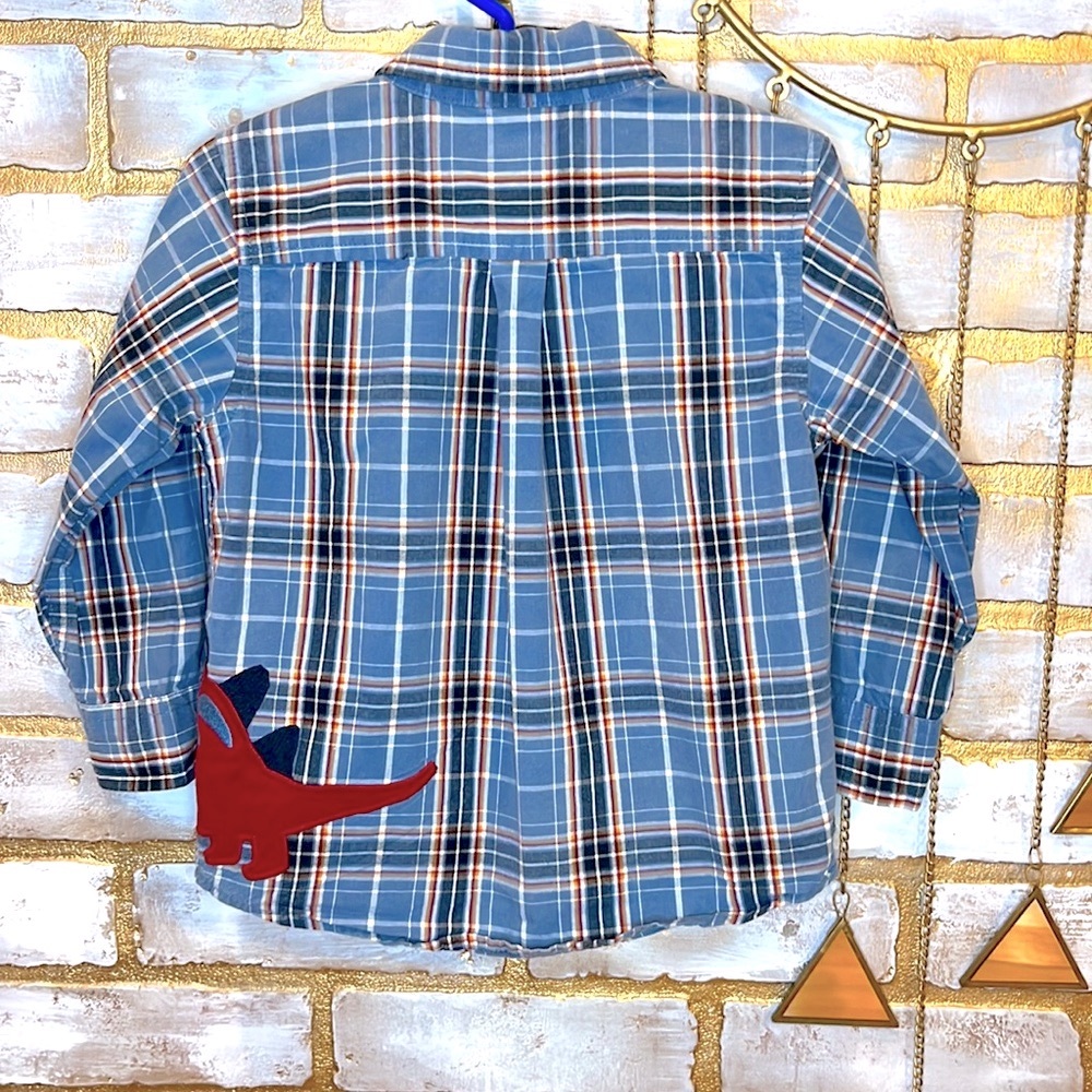Gymboree Blue Dinosaur Plaid Button Down Long Sleeved Shirt, Toddler Size 2T. - Picture 8 of 9
